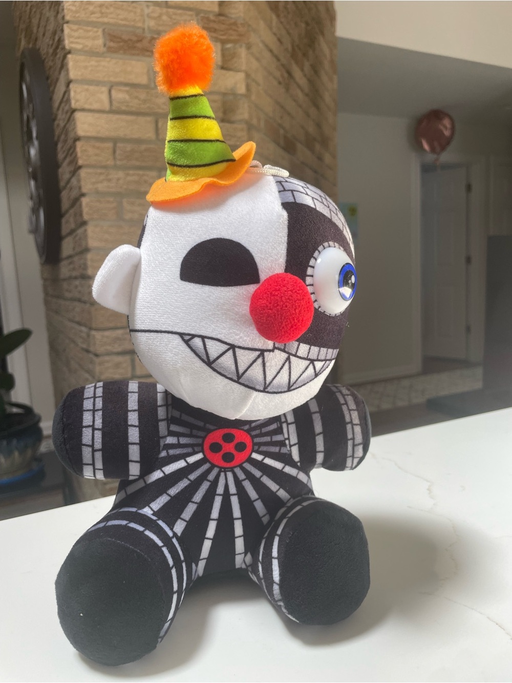 Black & White Clown Plush Toy with Orange Hat - Kids Stuffed Animal